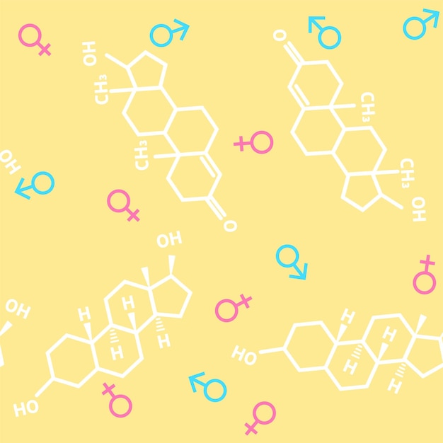 ベクトル ジェンダー シンボルとのシームレスな背景が絡み合って女性と男性とホルモンのテストステロン