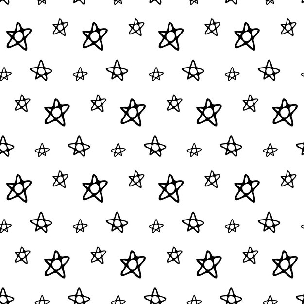 Seamless background with hand drawn stars on white christmas or new year pattern festive wrap