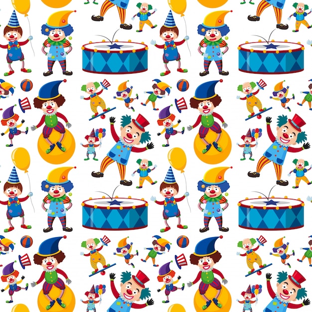 Seamless background with happy clowns