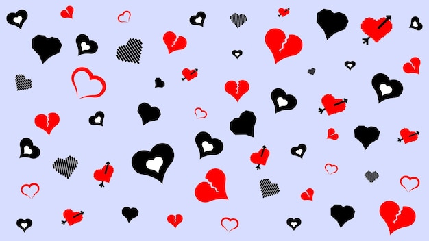 Seamless background with hearts Design elements for Valentine's Day from red and black hearts Stylish texture for use in graphic design Vector illustration