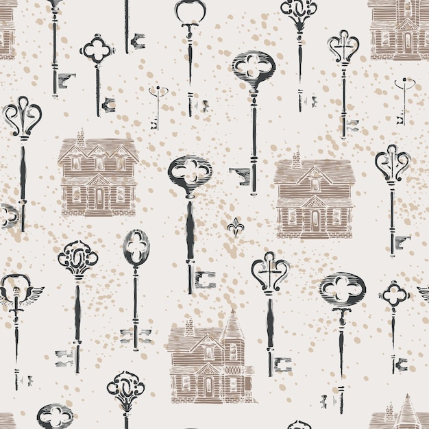 Seamless background with house keys