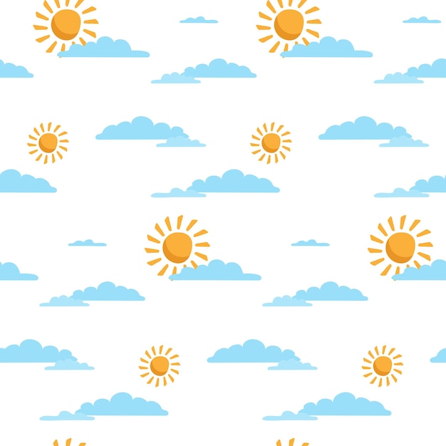 Seamless background with the image of the sky Clouds and suns Wrapping paper pattern