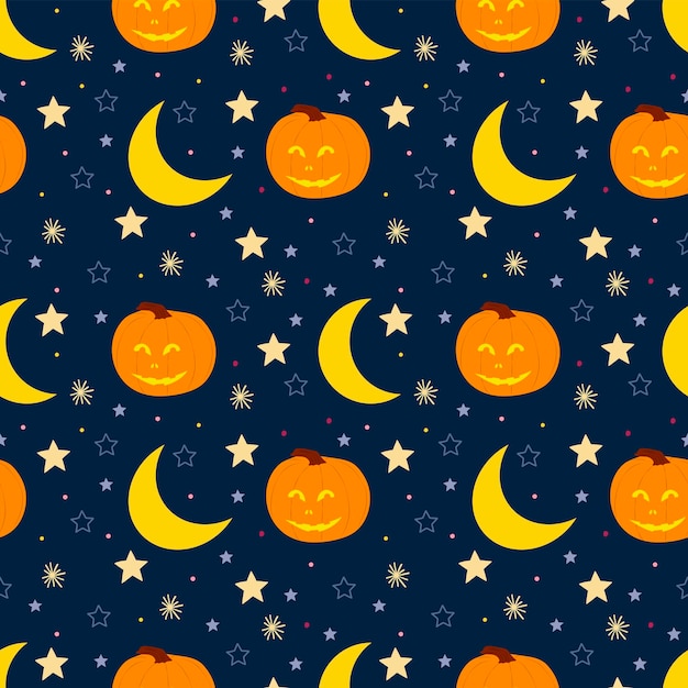 Seamless background with Jack lamps moon and stars Halloween background 1