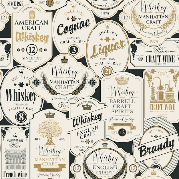 seamless background with labels for spirits