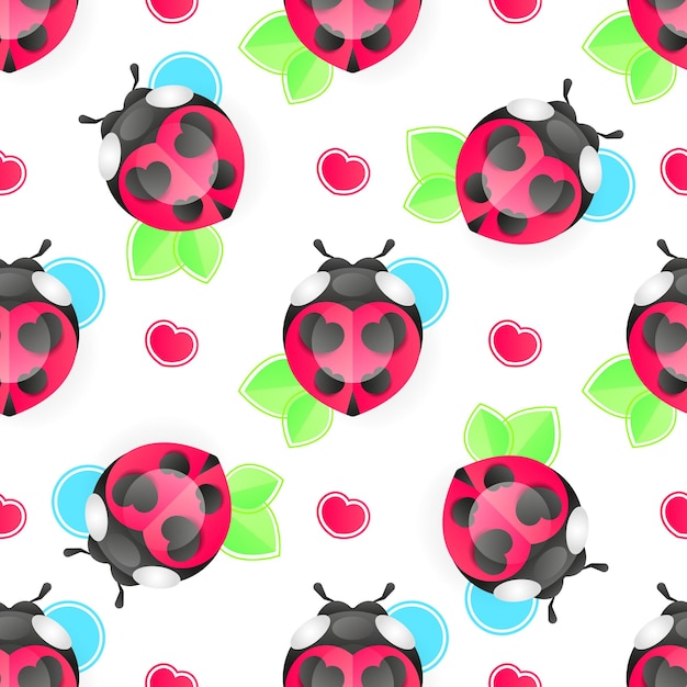 Seamless background with ladybug. Simple pattern. Vector illustration