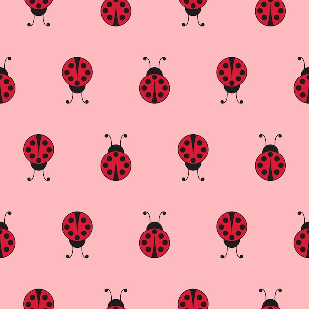 Vector seamless background with ladybug simple pattern