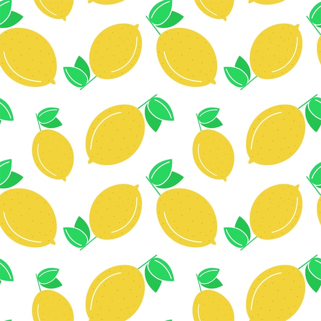 Бесшовный фон с векторным рисунком лимонов с ярко-желтыми цитрусовыми и листьями фруктового бака