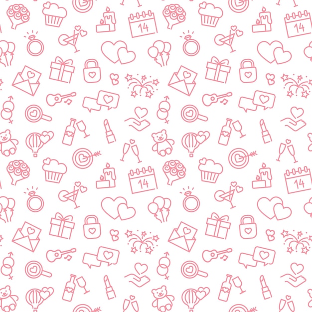 Seamless background with linear Valentine s day symbols