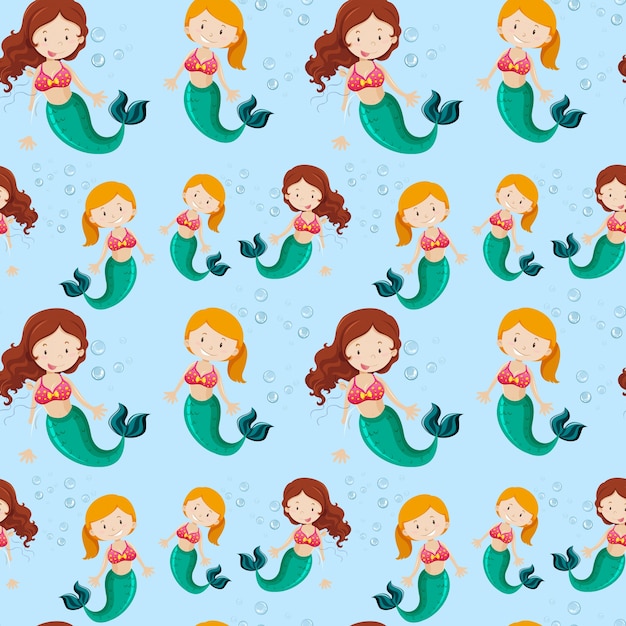 Seamless background with mermaids