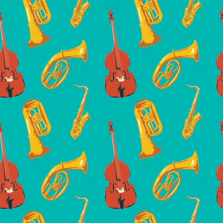 Vector seamless background with musical instruments