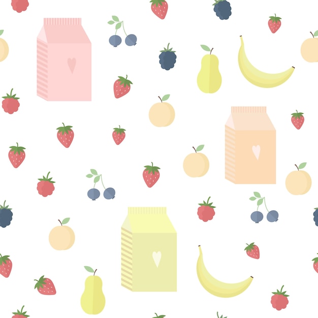 Seamless background with package of yogurt fruits and berries