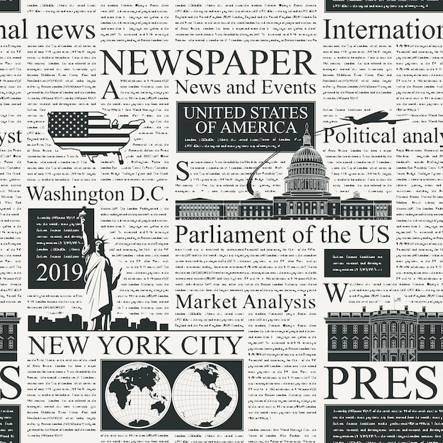 Vector seamless background with page of usa newspaper