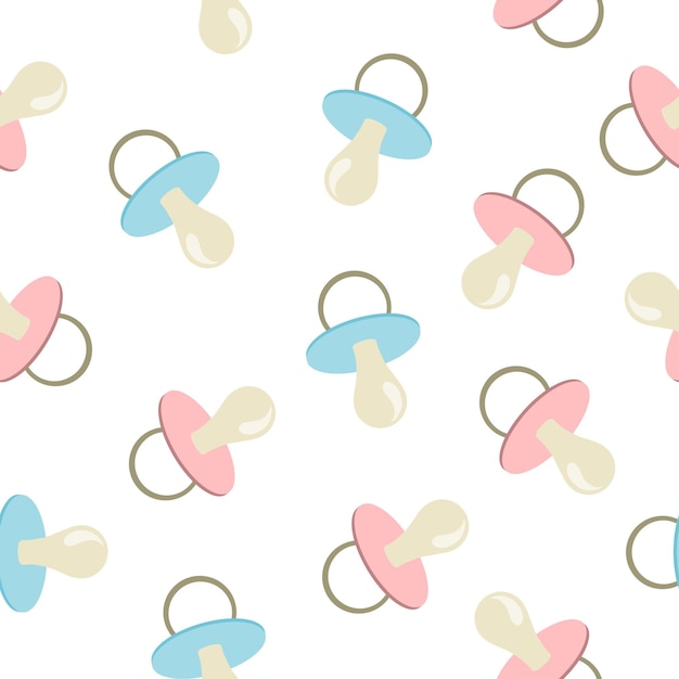 Seamless background with pink and blue pacifiers.