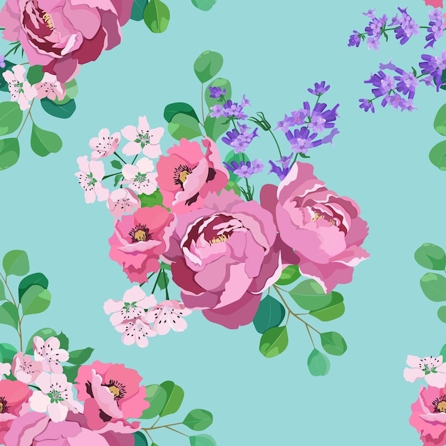 パッピーラベンダーチェリーの花ピオニアのシームレスな背景