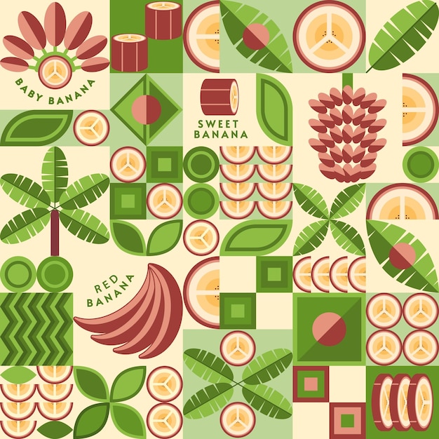 빨간 바나나와 원활한 배경 바나나는 식품 포장 포장 광고 벡터 패턴의 장식에 좋은 바나나 조각을 남깁니다.