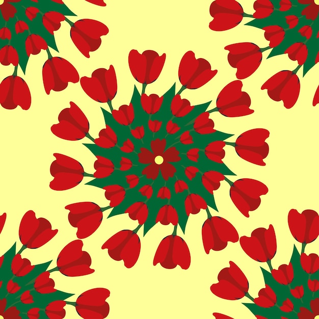 Seamless background with red mandala tulips 2