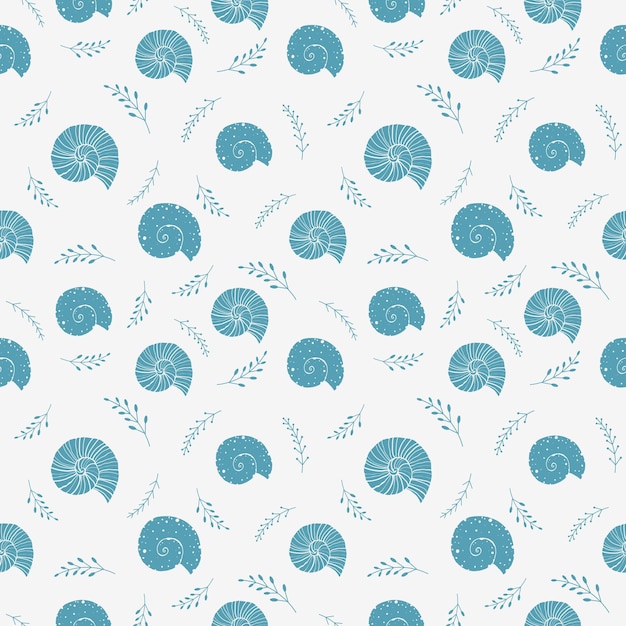 Seamless background with sea shells in sketch style