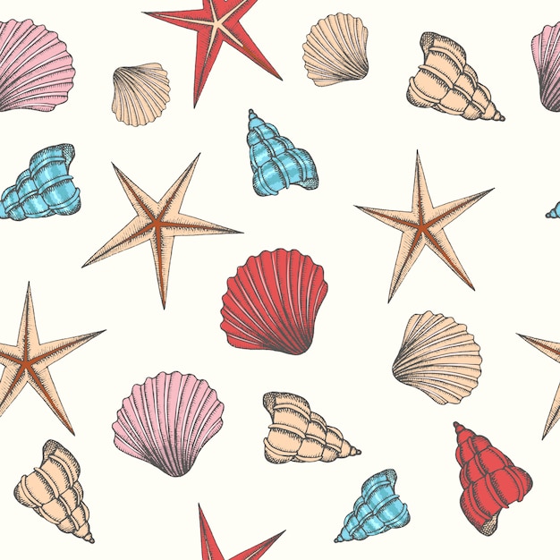 Seamless background with shells