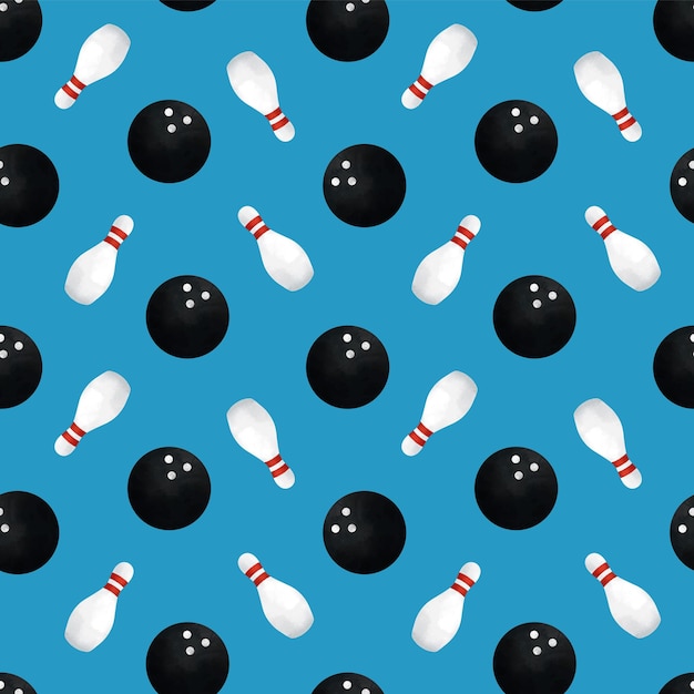 Vector seamless background with skittles and bowling balls on a blue background