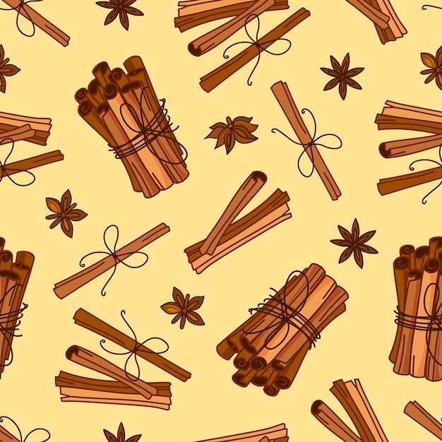 Vector seamless  background with spices cinnamon baking.