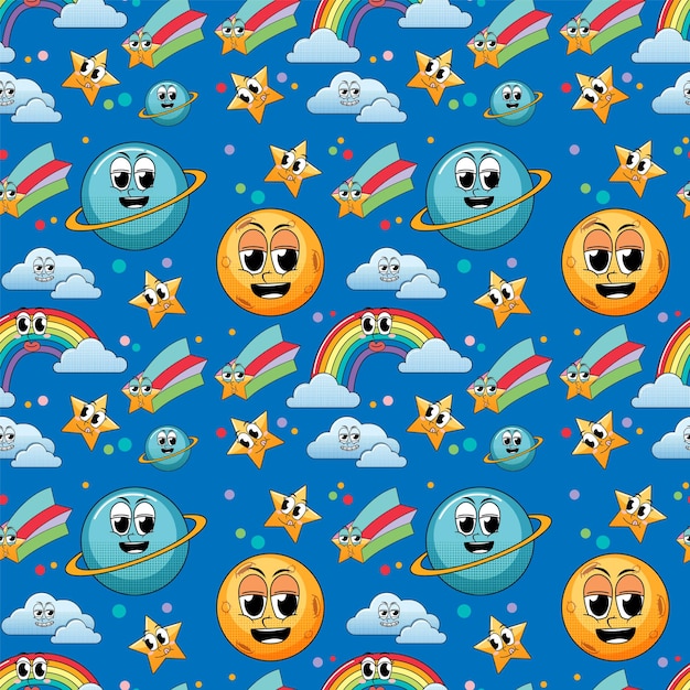 Seamless background with stars and rainbow