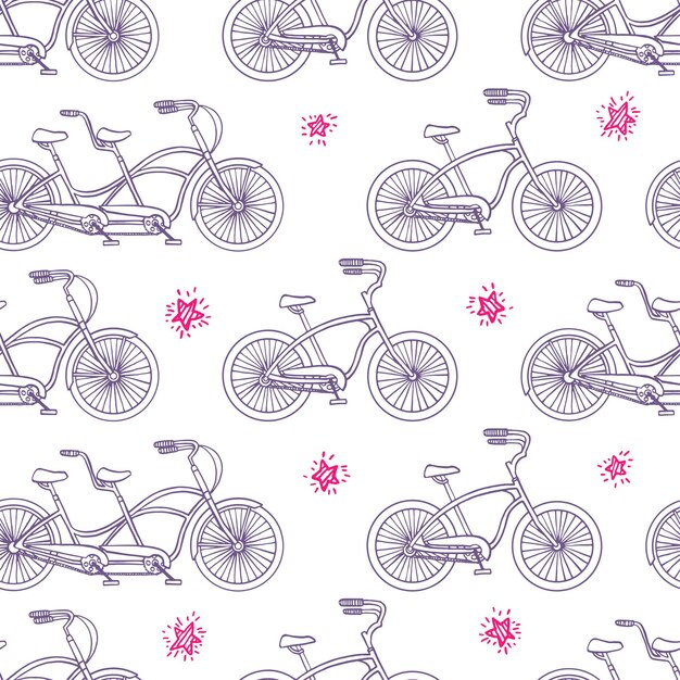 ヴィンテージ自転車とのシームレスな背景。手描きイラスト