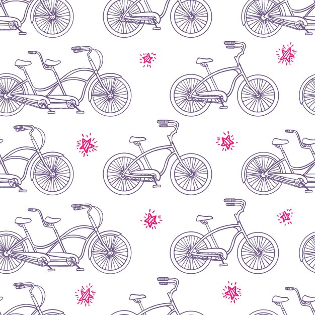 Seamless background with vintage bicycles. hand-drawn illustration