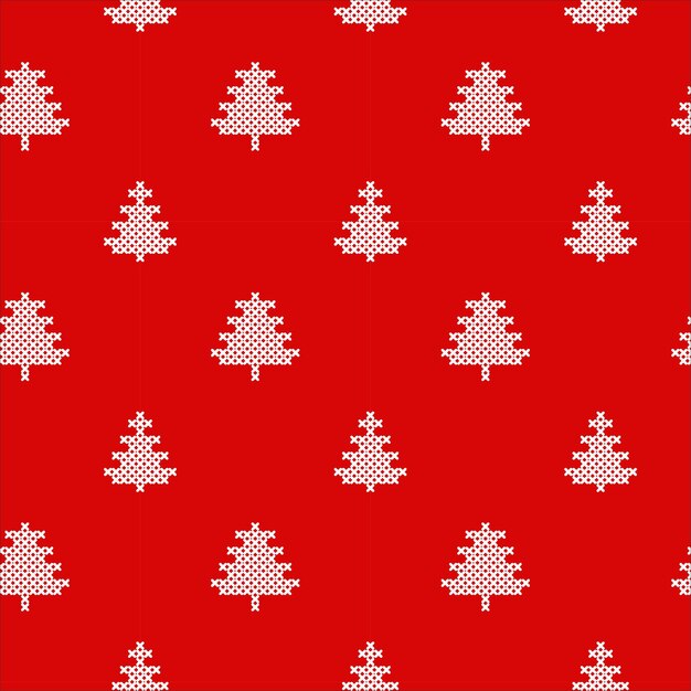 Vector seamless background with white christmas trees on a red background