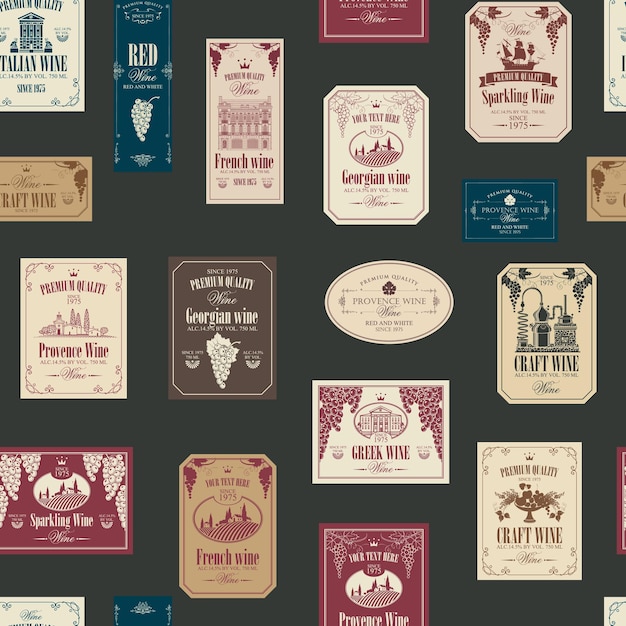 Seamless background with wine labels