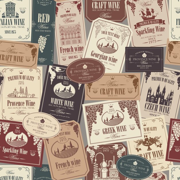 seamless background with wine labels