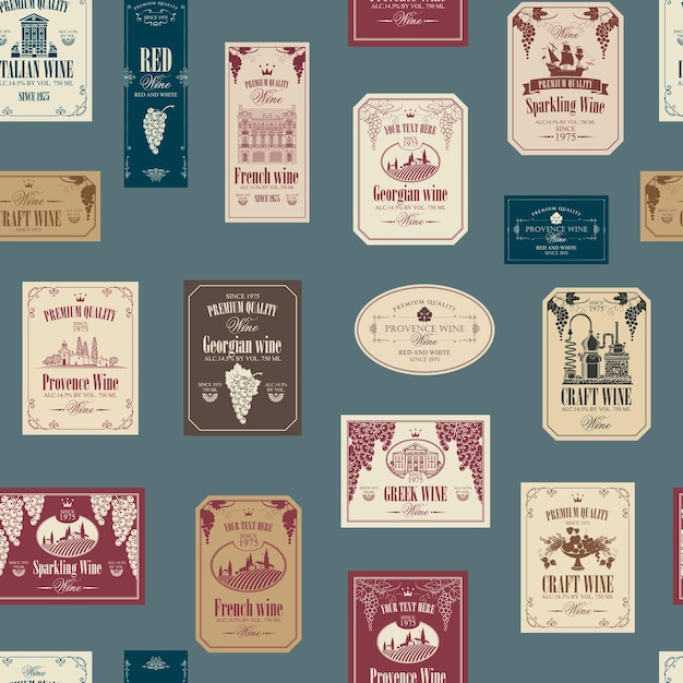 seamless background with wine labels