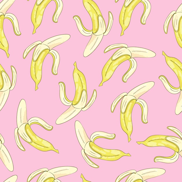 Seamless background with yellow bananas on pink