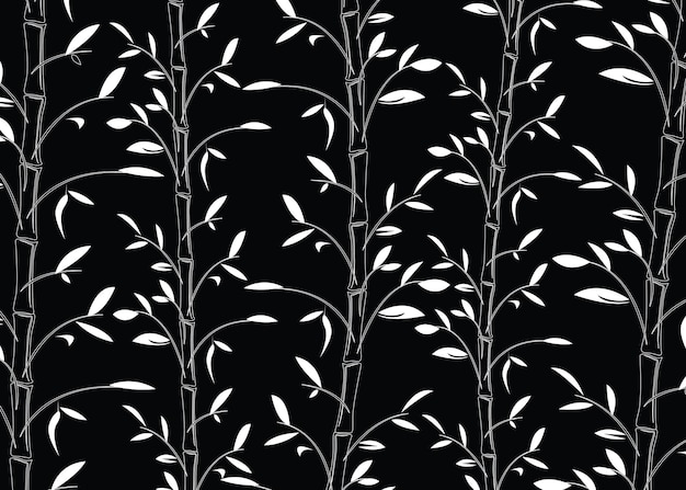 Vettore di sfondo del modello di bambù senza cuciture sfondo di rami di bambù decorativi in bianco e nero