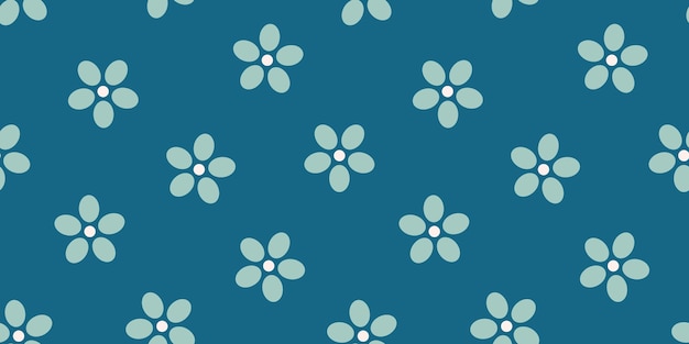 Seamless banner with green flowers and blue background