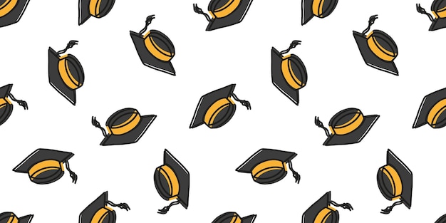 Seamless banner with hand drawn graduation hats