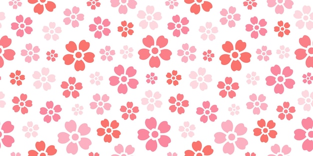 Seamless banner with red and pink Sakura flowers