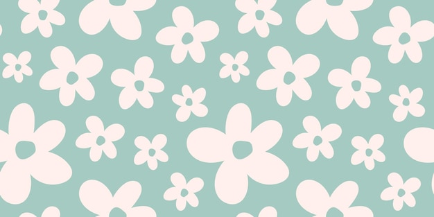 Seamless banner with white daisy flowers and green background
