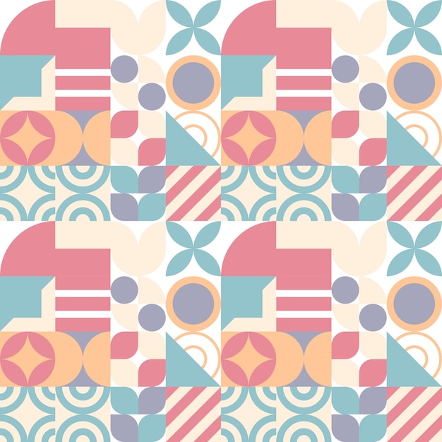 Vector seamless bauhaus abstract vector background. retro geometric pattern. simple shapes mosaic.