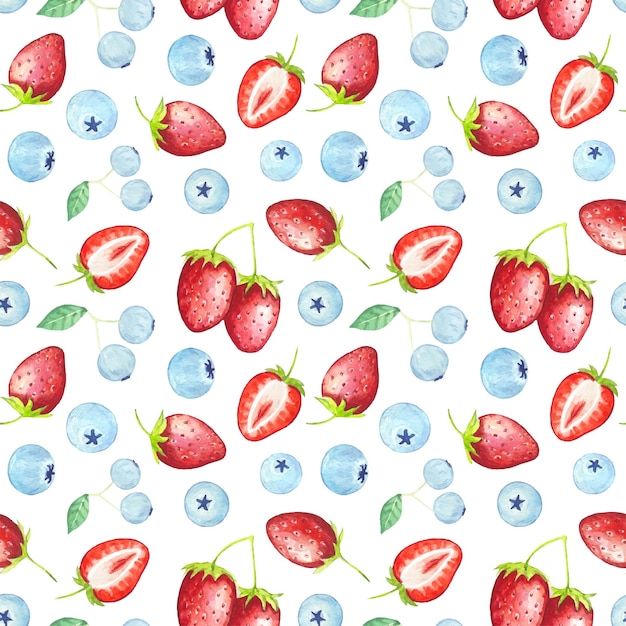 딸기와 블루베리 수채화와 원활한 베리 패턴