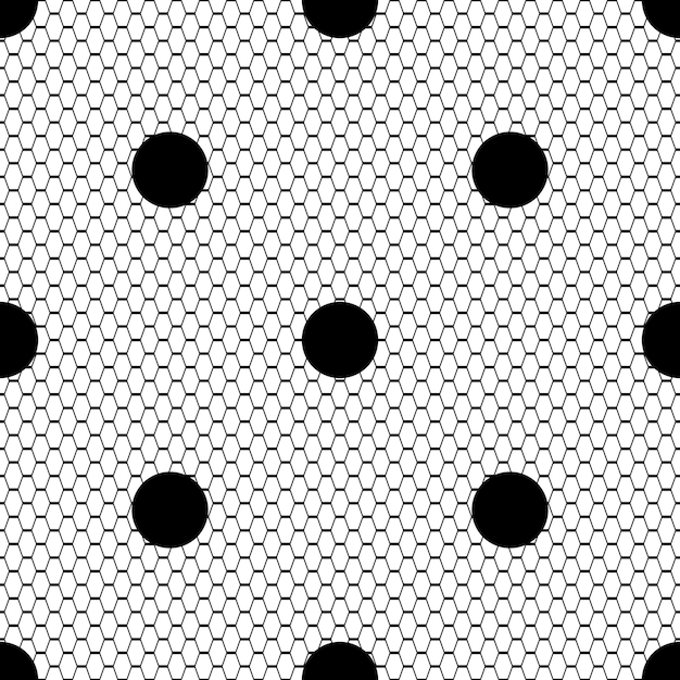 Seamless black vector lace pattern with polka dots on white background.
