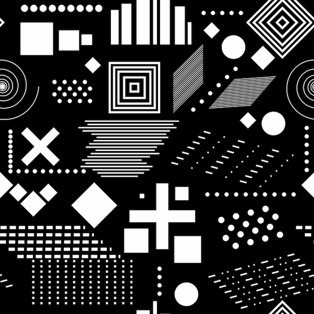 Seamless Black and White different shapes Pattern Abstract Fashion Ornament Minimal Fabric