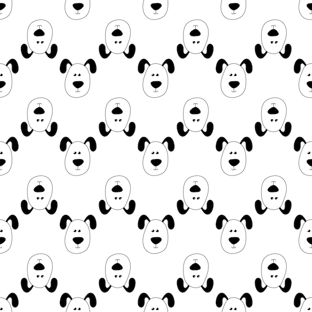 seamless black and white vector pattern with cute hand drawn dog in doodle style puppy background