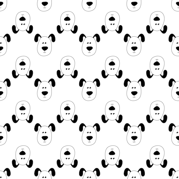 Vector seamless black and white vector pattern with cute hand drawn dog in doodle style puppy background