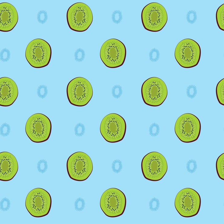 Vector seamless blue background with kiwi fruit