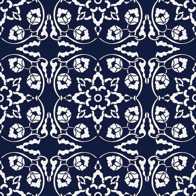 Seamless Blue Damask Pattern.