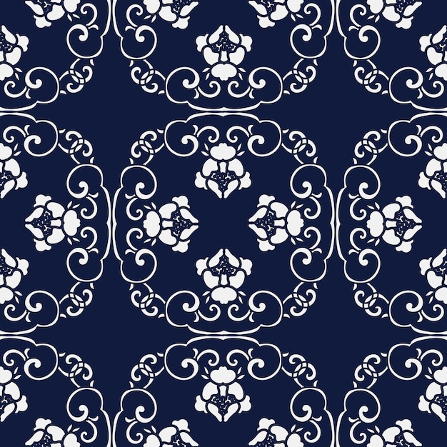 Seamless Blue Damask Pattern.