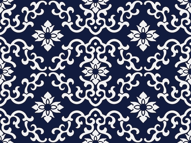 Seamless Blue Damask Pattern.