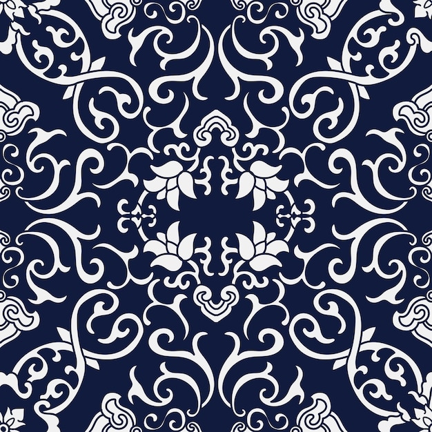 Seamless Blue Damask Pattern.