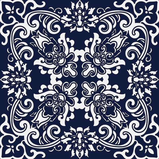 Seamless Blue Damask Pattern.