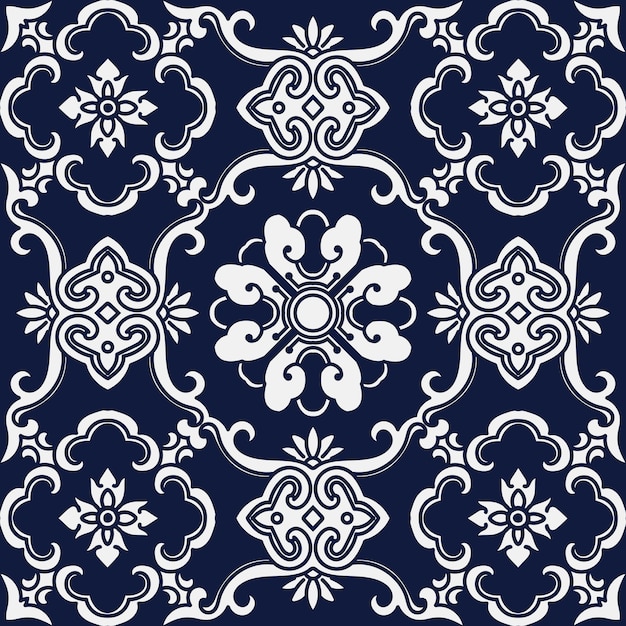 Seamless Blue Damask Pattern.